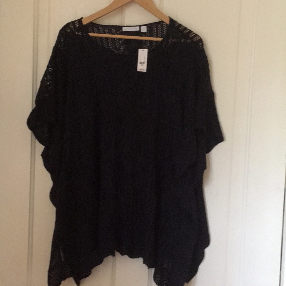 Navy crochet drape sweater S/M